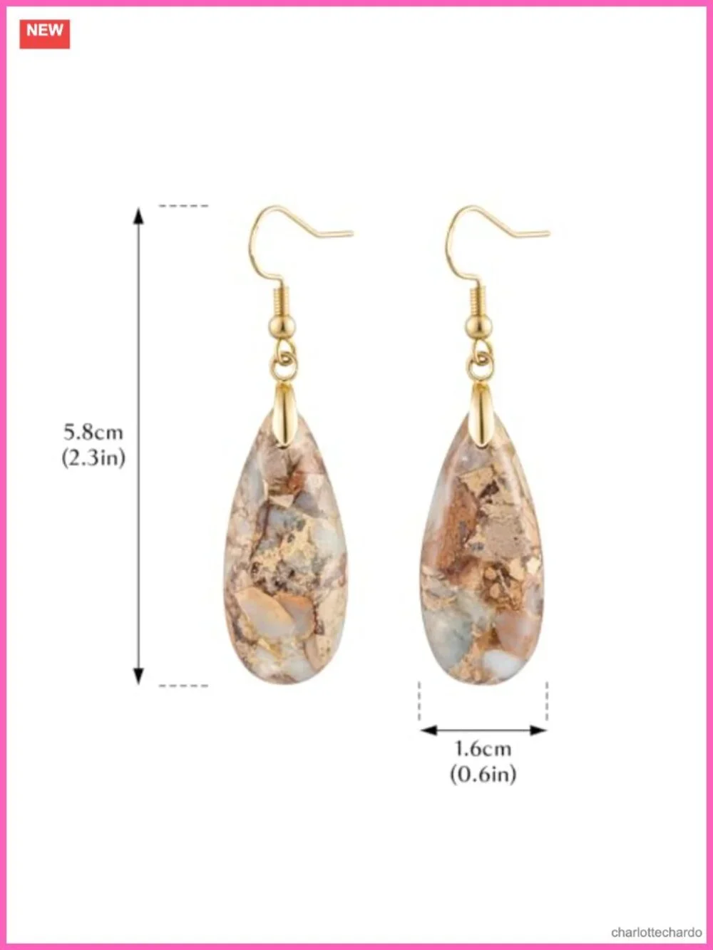 Teardrop Jasper Stone Dangle Earrings for Women Drop Earrings 2.3 Inch
